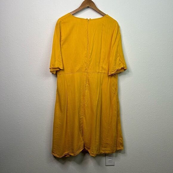 Old Navy Yellow Tie Waist Short Sleeve Midi Cotton Rayon Dress Women's Size 1X - Picture 9 of 15